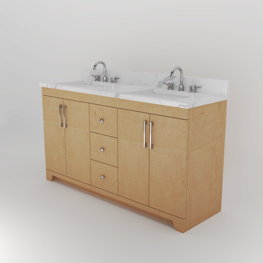 60″ Double-Sink Floor-Mounted Vanity | Visual render shows some options only.