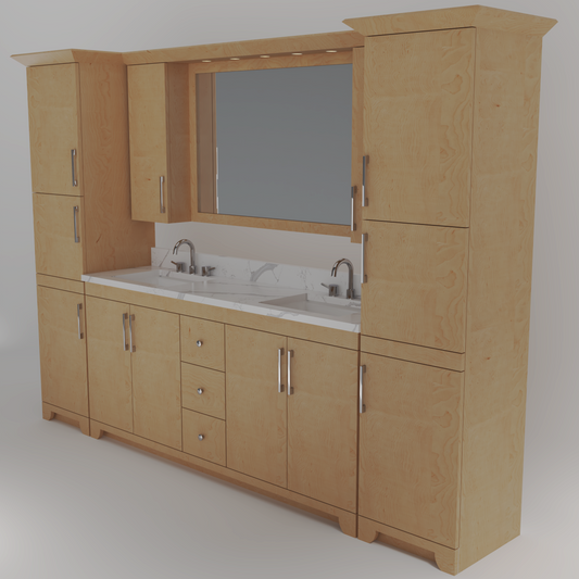 ENSAMPLE 72" Vanity System with Linen Towers & Upper Cabinets| Visual render shows some options only.