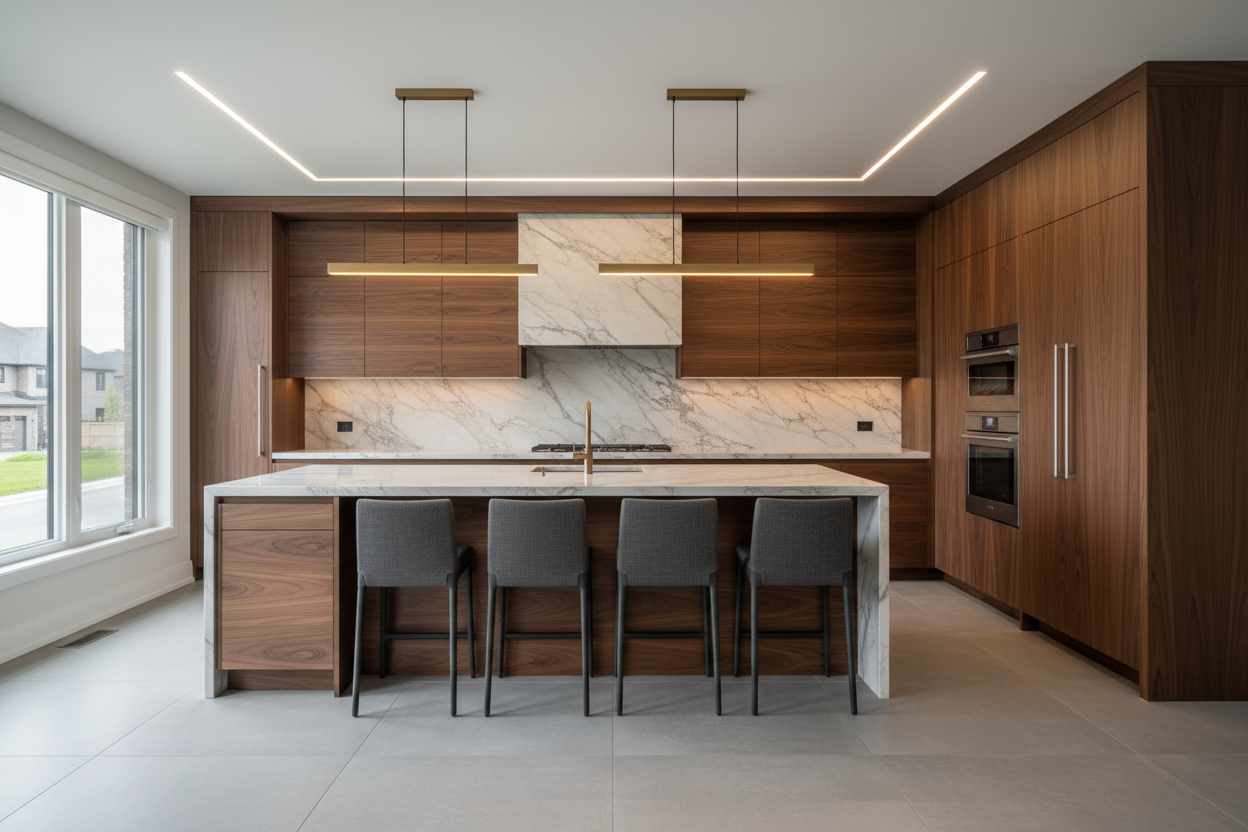 Vaughan Contemporary Luxury Home Kitchen

Flat-panel walnut, porcelain slab backsplash, large-format flooring, architectural lighting—sophisticated, modern suburban luxury.
